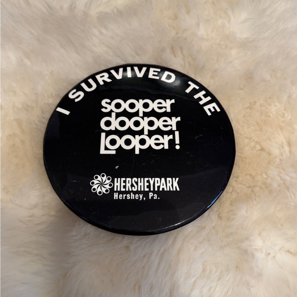 Vintage large 6" in Pin Button I Survived The Sooper Dooper Looper Hershey Park - Picture 1 of 2